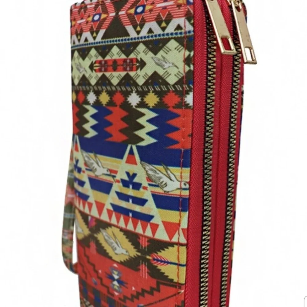 Tribal Aztec Double Zip Up Wallet NWT
